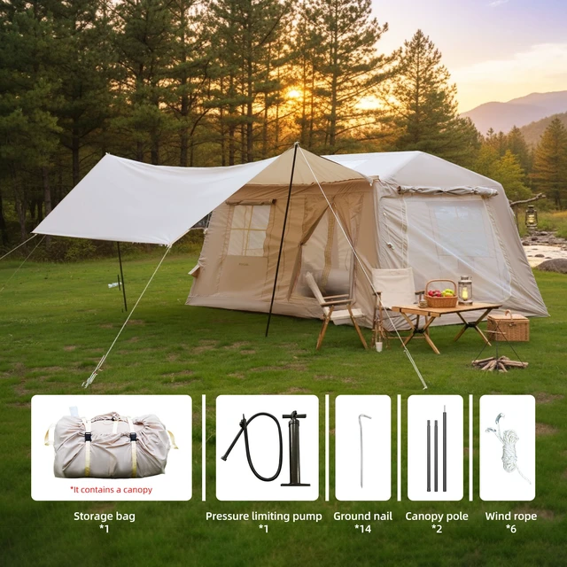 Alt view image 6 of 7 - m Inflatable Tents for Camping, Blow Tent with Hand Pump Easy Setup Inflatable Season with Canopy Waterproof Oxford Air