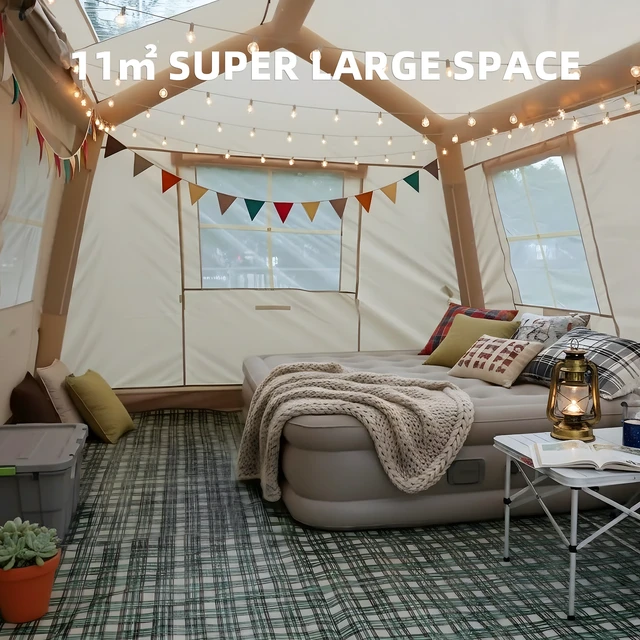 Alt view image 4 of 7 - m Inflatable Tents for Camping, Blow Tent with Hand Pump Easy Setup Inflatable Season with Canopy Waterproof Oxford Air