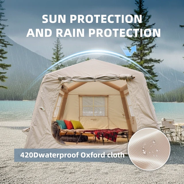 Alt view image 3 of 7 - m Inflatable Tents for Camping, Blow Tent with Hand Pump Easy Setup Inflatable Season with Canopy Waterproof Oxford Air