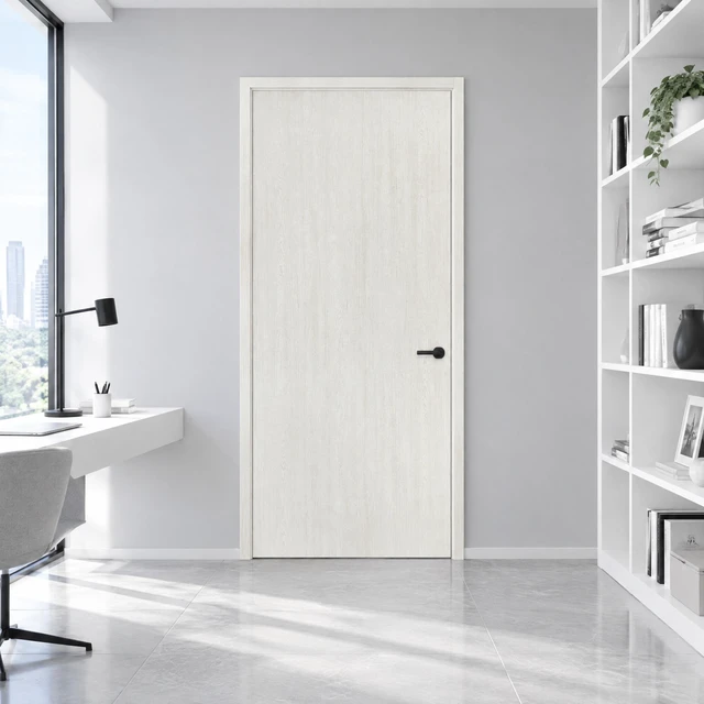 Alt view image 2 of 5 - 24 in 84 in Texture Flush Hollow Core Composite Interior Door Slab, White, MDF, Doors Hardware