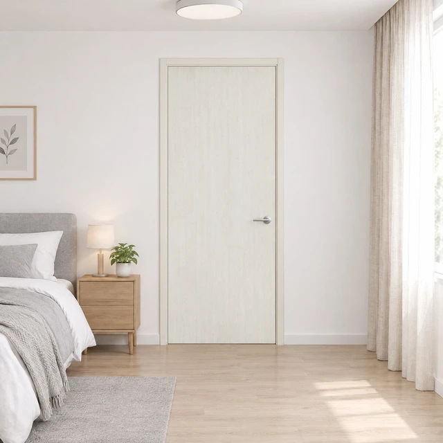 Alt view image 3 of 5 - 24 in 84 in Texture Flush Hollow Core Composite Interior Door Slab, White, MDF, Doors Hardware
