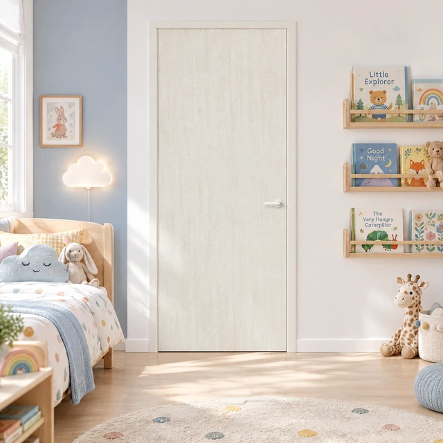 Alt view image 4 of 5 - 24 in 84 in Texture Flush Hollow Core Composite Interior Door Slab, White, MDF, Doors Hardware