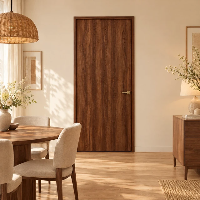 Alt view image 2 of 5 - 24 in 80 in Texture Flush Hollow Core Composite Interior Door Slab, Walnut, MDF, Doors Hardware