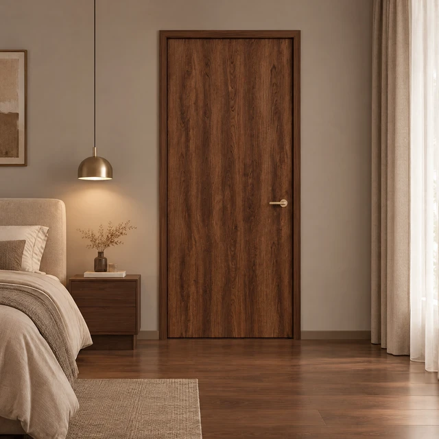 Alt view image 4 of 5 - 24 in 80 in Texture Flush Hollow Core Composite Interior Door Slab, Walnut, MDF, Doors Hardware