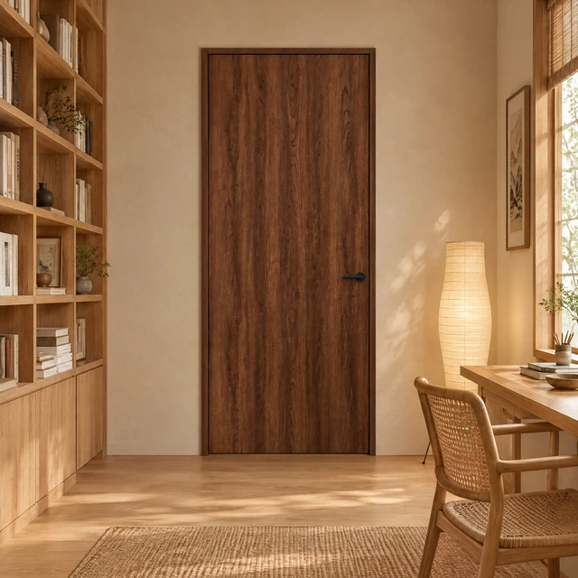 Alt view image 5 of 5 - 24 in 80 in Texture Flush Hollow Core Composite Interior Door Slab, Walnut, MDF, Doors Hardware