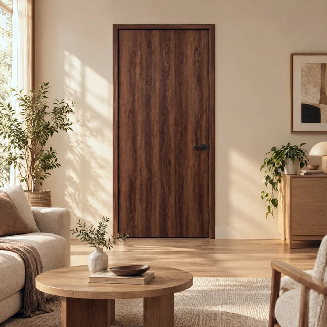 Alt view image 3 of 5 - 24 in 80 in Texture Flush Hollow Core Composite Interior Door Slab, Walnut, MDF, Doors Hardware