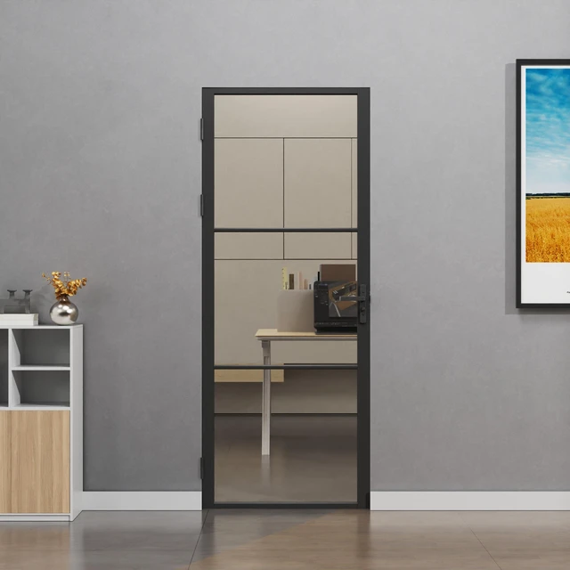 Alt view image 7 of 7 - 3 Panel Clear Glass Interior Door Slab, Inchx 80 Inch Slab Door for French Closet Certified Tempered Glass Long Lasting