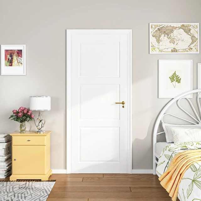 Main image of 28 Inch Panel Slab Door, French Interior Door Paintable MDF Panel Pre Assembled for Closet Pantry Study, White, Solid