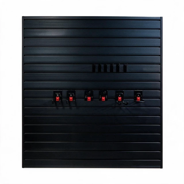 Main image of PVC Slatwall Panel Kit, 4 ft Wall Storage System with Safety Lock Hooks Lightweight Water Resistant Panels Hidden