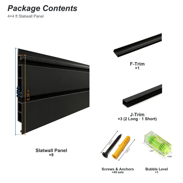 Alt view image 3 of 7 - PVC Slatwall Panel Kit, 4 ft Wall Storage System with Safety Lock Hooks Lightweight Water Resistant Panels Hidden