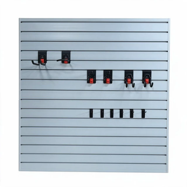 Main image of PVC Slatwall Panel Kit, 4 ft Wall Storage System with Safety Lock Hooks Lightweight Water Resistant Panels Hidden