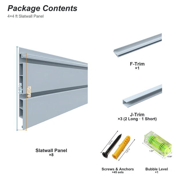 Alt view image 3 of 7 - PVC Slatwall Panel Kit, 4 ft Wall Storage System with Safety Lock Hooks Lightweight Water Resistant Panels Hidden
