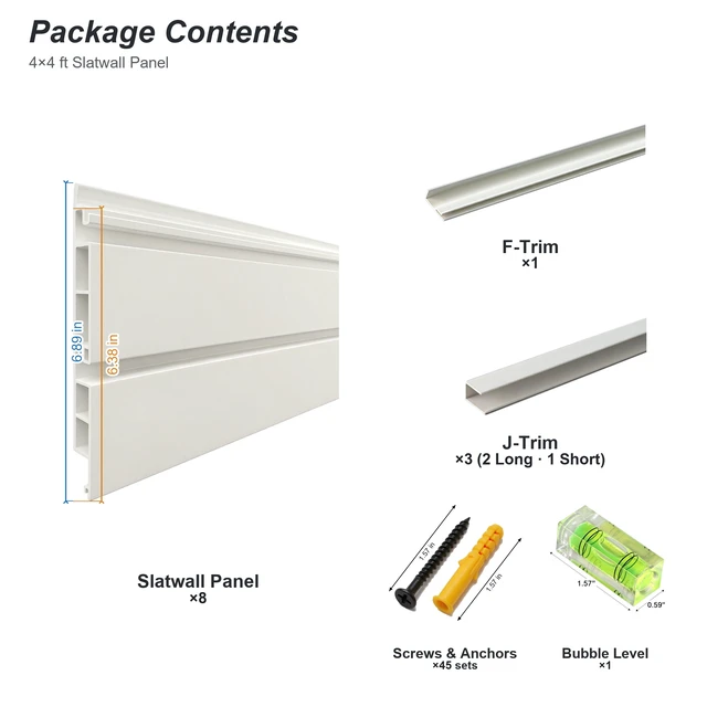 Alt view image 3 of 7 - PVC Slatwall Panel Kit, 4 ft Wall Storage System with Safety Lock Hooks Lightweight Water Resistant Panels Hidden