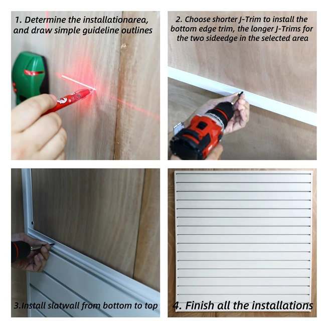Alt view image 7 of 7 - PVC Slatwall Panel Kit, 4 ft Wall Storage System with Safety Lock Hooks Lightweight Water Resistant Panels Hidden