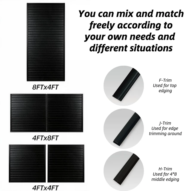 Alt view image 5 of 7 - PVC Slatwall Panel Kit, 4 8 ft Wall Storage System with Safety Lock Hooks Lightweight Water Resistant Panels Hidden