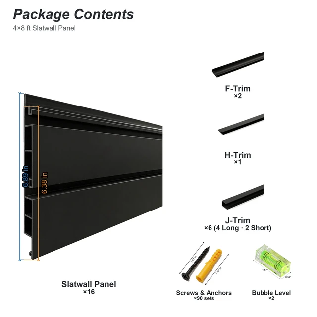 Alt view image 3 of 7 - PVC Slatwall Panel Kit, 4 8 ft Wall Storage System with Safety Lock Hooks Lightweight Water Resistant Panels Hidden