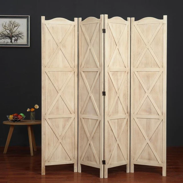 Main image of Country 4 Panel Arc Top Divider Wood Frame Shaped Panel Divider, Natural, Solid Wood