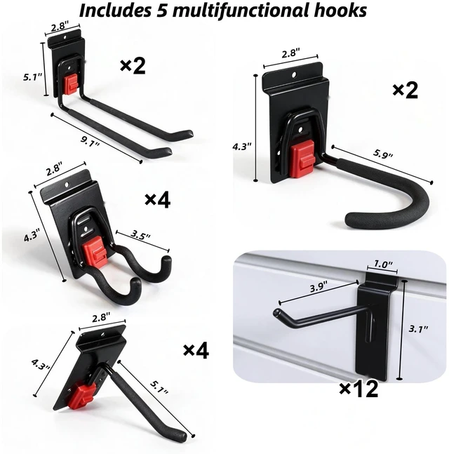 Alt view image 4 of 7 - PVC Slatwall Panel Kit, 4 8 ft Wall Storage System with Safety Lock Hooks Lightweight Water Resistant Panels Hidden