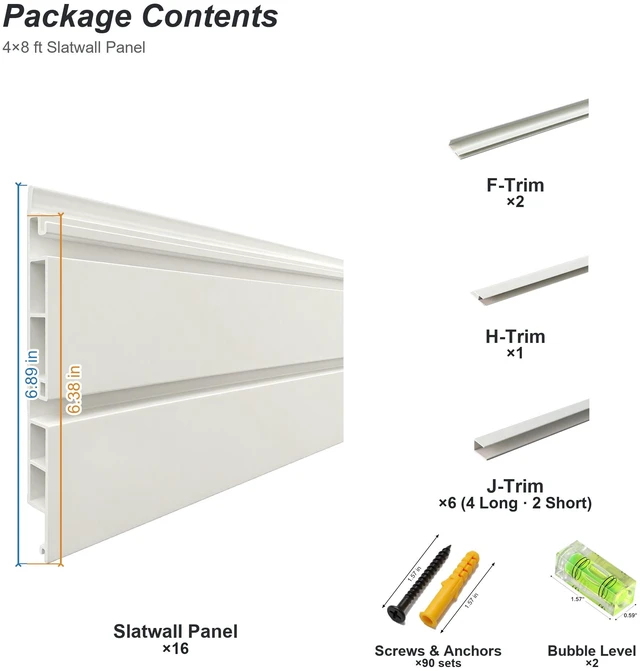 Alt view image 3 of 7 - PVC Slatwall Panel Kit, 4 8 ft Wall Storage System with Safety Lock Hooks Lightweight Water Resistant Panels Hidden