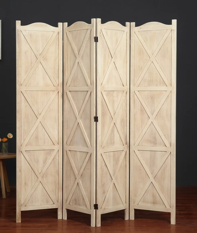 Alt view image 3 of 5 - Country 4 Panel Arc Top Divider Wood Frame Shaped Panel Divider, Natural, Solid Wood