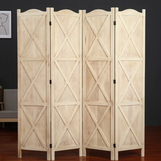 Alt view image 2 of 5 - Country 4 Panel Arc Top Divider Wood Frame Shaped Panel Divider, Natural, Solid Wood