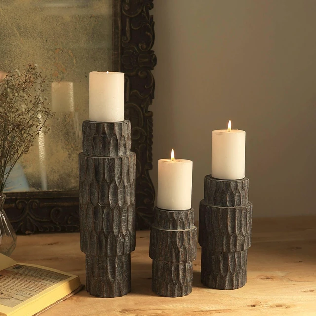 Main image of Elegent Wooden Centerpiece Candle Holder 4 Candle Stand for Any Occasion, Walnut, Wood