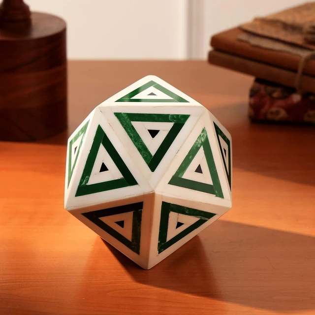 Main image of Diamond Shaped Decorative Bone and Resin Orb Sculpture Figurines, Black White, Wood and Bone