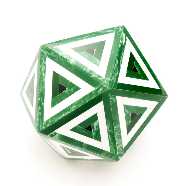 Alt view image 2 of 5 - Diamond Shaped Decorative Bone and Resin Orb Sculpture Figurines, Green, Wood and Bone