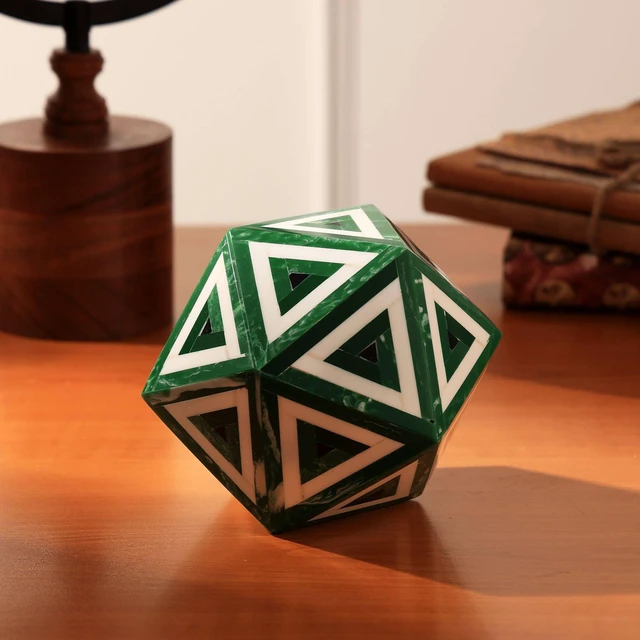 Main image of Diamond Shaped Decorative Bone and Resin Orb Sculpture Figurines, Green, Wood and Bone