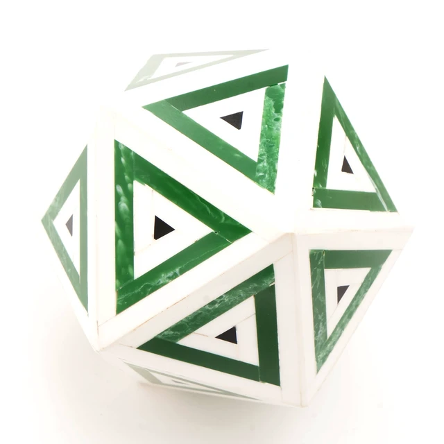 Alt view image 2 of 5 - Diamond Shaped Decorative Bone and Resin Orb Sculpture Figurines, Black White, Wood and Bone