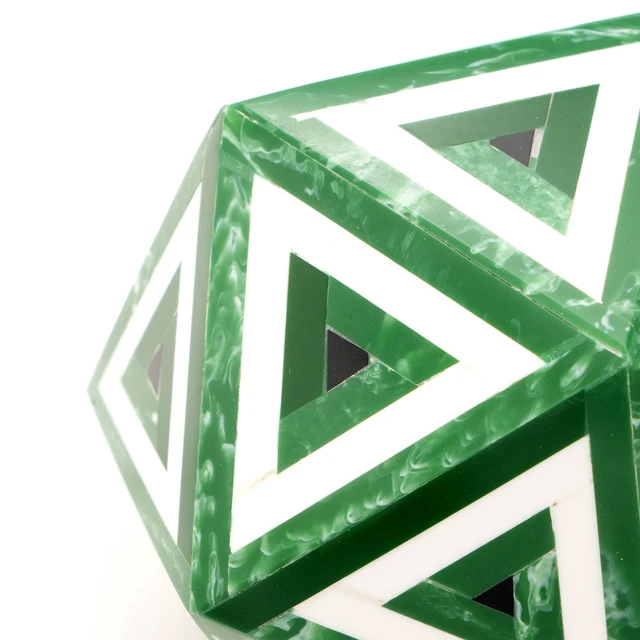 Alt view image 3 of 5 - Diamond Shaped Decorative Bone and Resin Orb Sculpture Figurines, Green, Wood and Bone