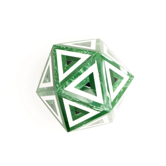 Alt view image 4 of 5 - Diamond Shaped Decorative Bone and Resin Orb Sculpture Figurines, Green, Wood and Bone
