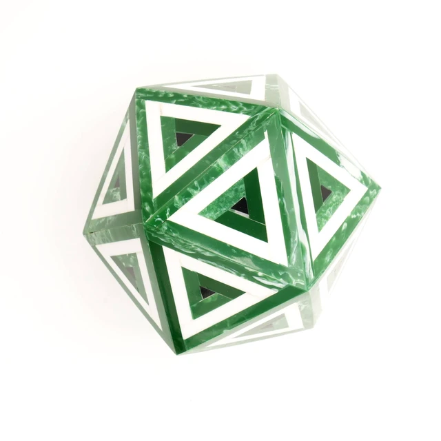 Alt view image 5 of 5 - Diamond Shaped Decorative Bone and Resin Orb Sculpture Figurines, Green, Wood and Bone