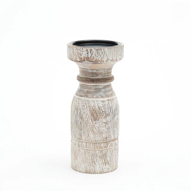 Alt view image 2 of 5 - Decorative Wooden Centerpiece Candle Holder 3.5 Candle Stand for Any Occasion, White, Wood