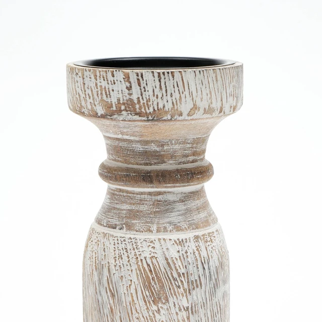 Alt view image 5 of 5 - Decorative Wooden Centerpiece Candle Holder 3.5 Candle Stand for Any Occasion, White, Wood