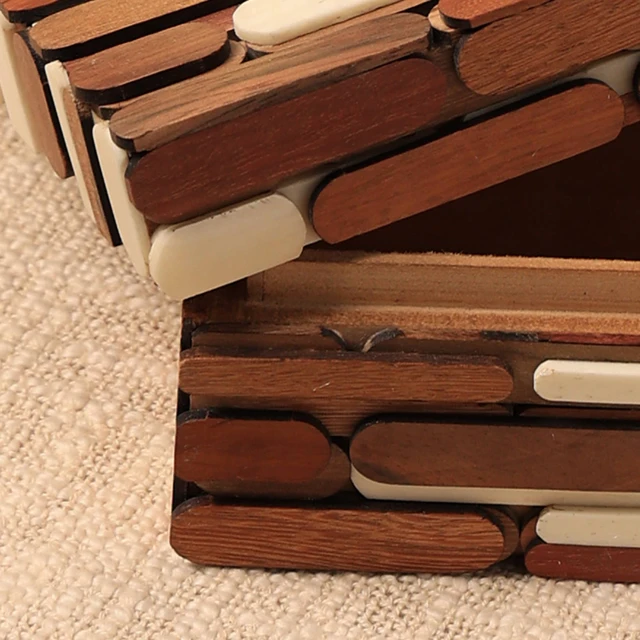 Alt view image 2 of 5 - Handcrafted Reclaimed and Bone Jewelry Box Decorative Box Storage 6 6x3, Brown Beige, Wood and Bone