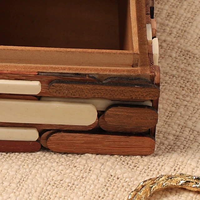 Alt view image 5 of 5 - Handcrafted Reclaimed and Bone Jewelry Box Decorative Box Storage 6 6x3, Brown Beige, Wood and Bone