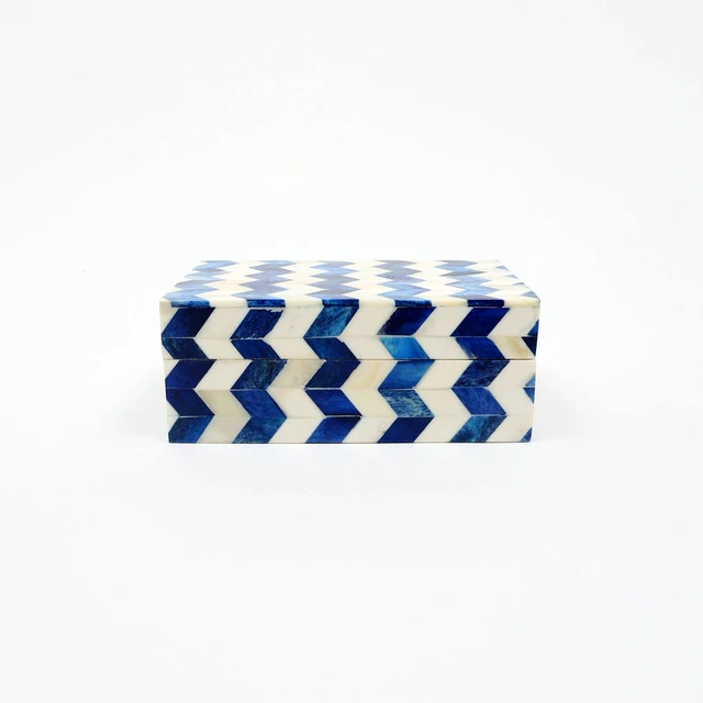 Alt view image 2 of 6 - Zany Zigzag Bone and MDF Box Decorative Storage Solution-6, Blue, Solid Wood, MDF and Resin