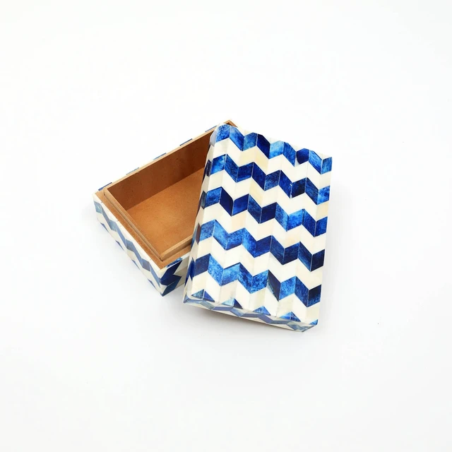 Alt view image 3 of 6 - Zany Zigzag Bone and MDF Box Decorative Storage Solution-6, Blue, Solid Wood, MDF and Resin