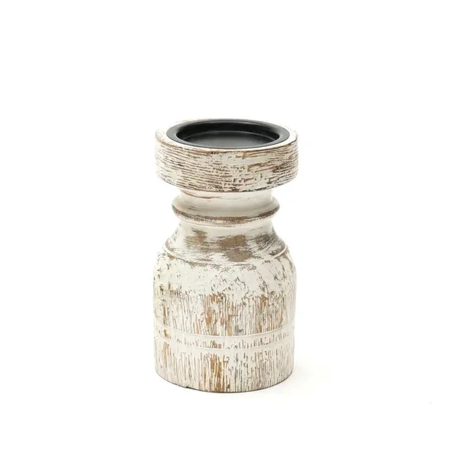 Alt view image 2 of 4 - Decorative Wooden Centerpiece Candle Holder Candle Stand for Timeless Touch-3.5 3.5, White Washed, Wood