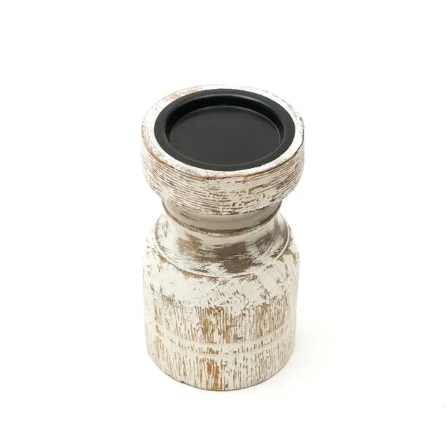 Alt view image 3 of 4 - Decorative Wooden Centerpiece Candle Holder Candle Stand for Timeless Touch-3.5 3.5, White Washed, Wood