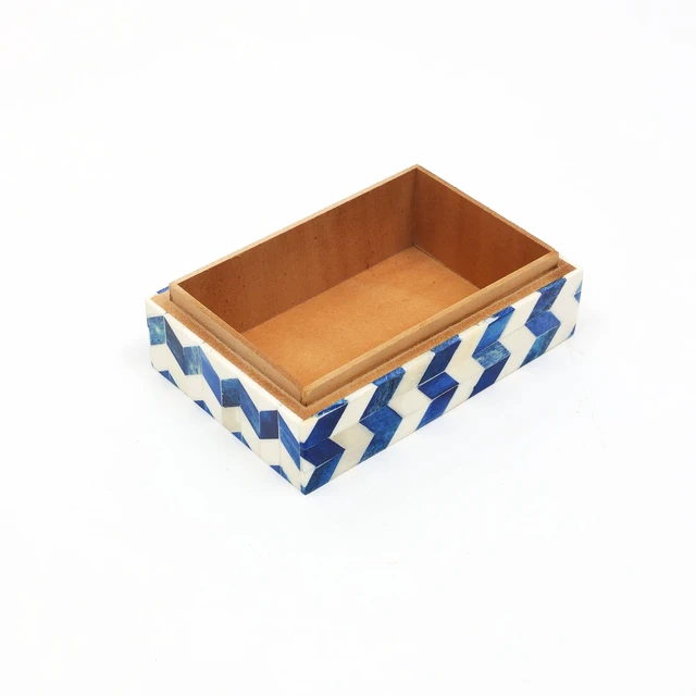 Alt view image 5 of 6 - Zany Zigzag Bone and MDF Box Decorative Storage Solution-6, Blue, Solid Wood, MDF and Resin