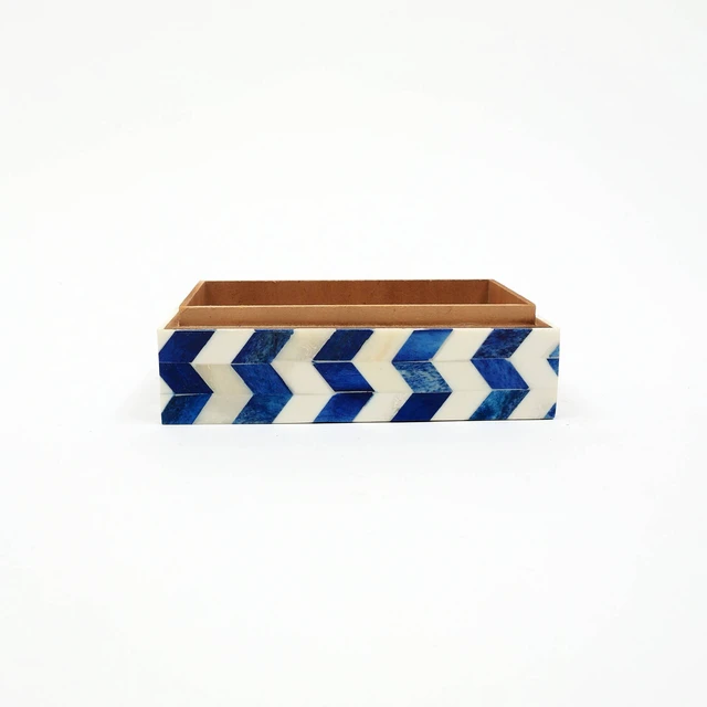 Alt view image 6 of 6 - Zany Zigzag Bone and MDF Box Decorative Storage Solution-6, Blue, Solid Wood, MDF and Resin