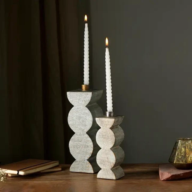 Main image of Decorative Wooden Centerpiece Candle Holder Candle Stand for Timeless, White Washed, Wood