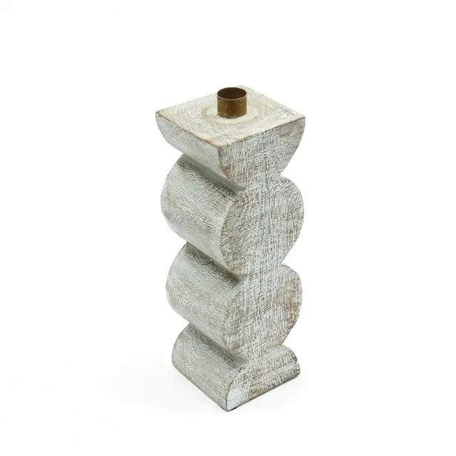 Alt view image 2 of 5 - Decorative Wooden Centerpiece Candle Holder Candle Stand for Timeless, White Washed, Wood