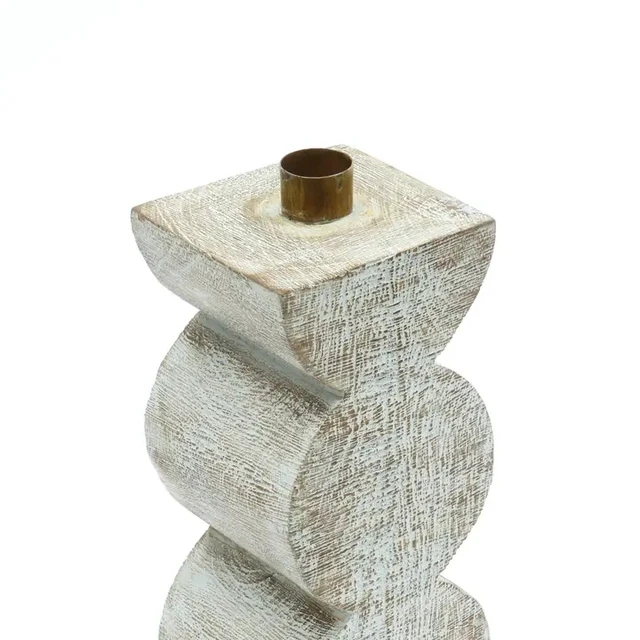 Alt view image 5 of 5 - Decorative Wooden Centerpiece Candle Holder Candle Stand for Timeless, White Washed, Wood