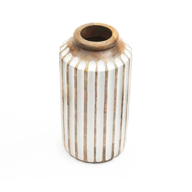 Alt view image 2 of 5 - Wooden Decorative Handcrafted Accent Vase for Living 6, White, Wood