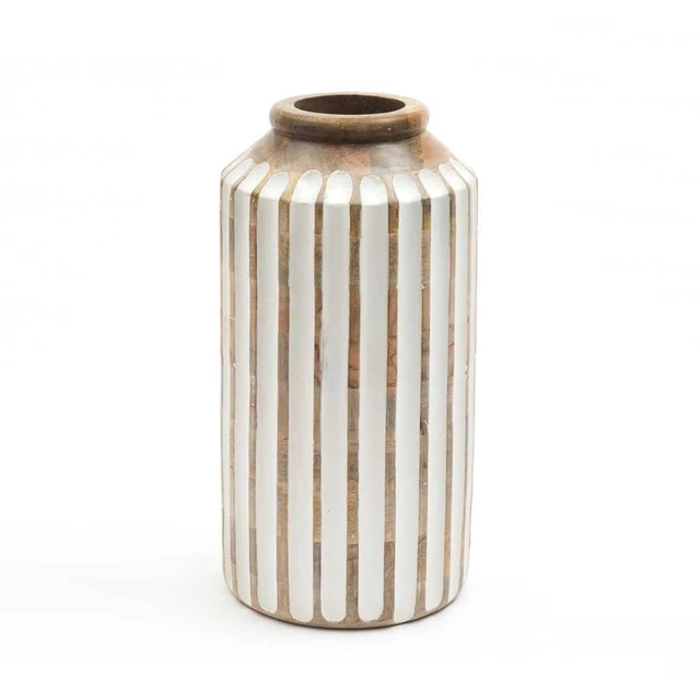 Alt view image 3 of 5 - Wooden Decorative Handcrafted Accent Vase for Living 6, White, Wood