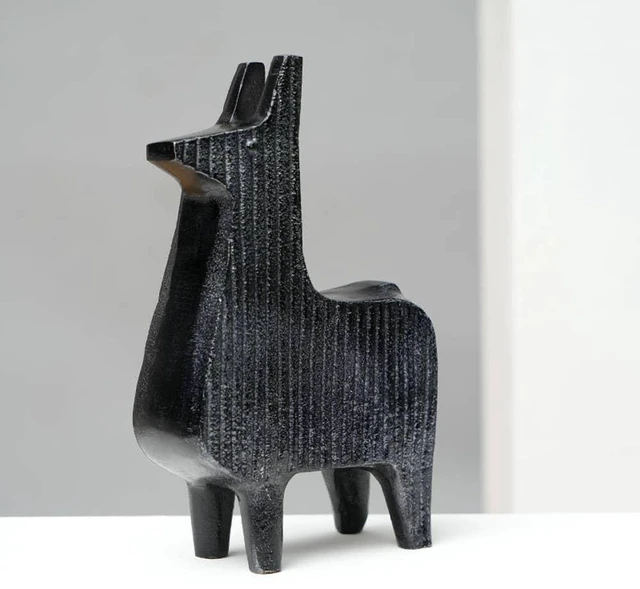 Main image of Ribbed Llama Sculpture Aluminum Table Décor Inchx, Black