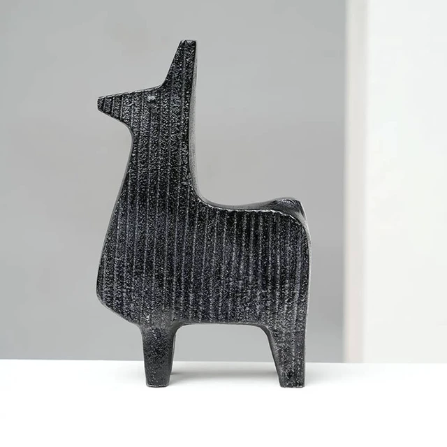 Alt view image 2 of 5 - Ribbed Llama Sculpture Aluminum Table Décor Inchx, Black